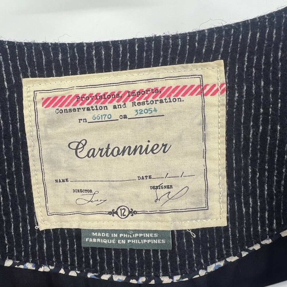 Anthropologie Cartonnier Pinstriped Flounced Sleeve Blazer in Navy Women's 12 - Picture 3 of 5
